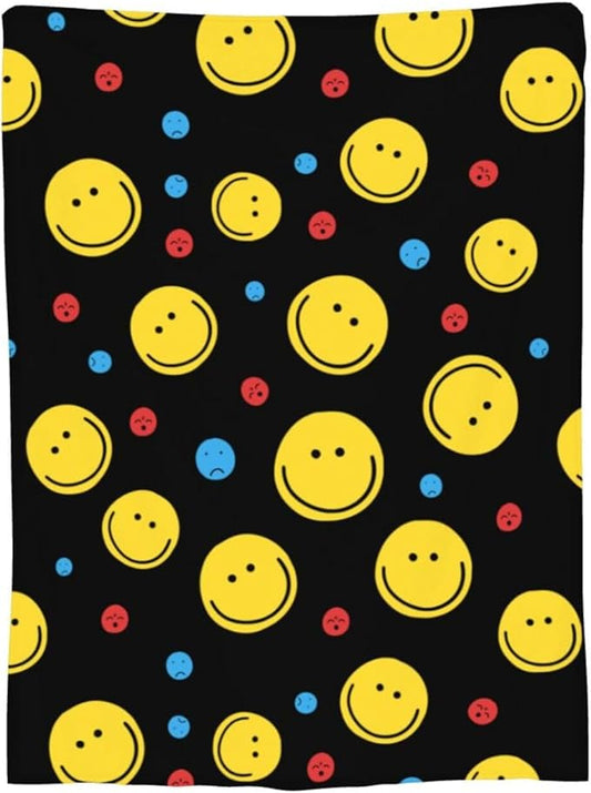 Smiley Face Fleece Throw Blanket – 60"x50" | Soft Happy Face Blanket for Kids, Girls & Adults | Couch, Sofa & Bed Throw
