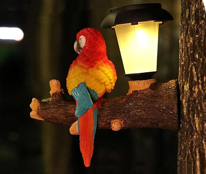 Parrot Solar Hanging Garden Statue with Lantern - Outdoor Fence Decor