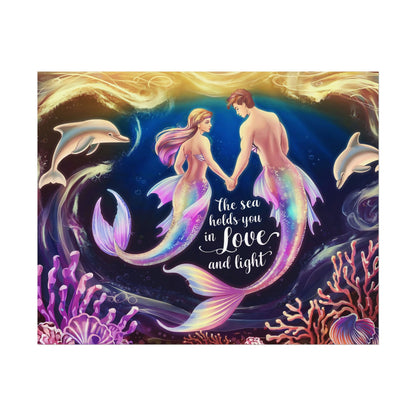 Mermaid Lovers Rolled Poster – The Sea Holds You in Love and Light | Giclée Print | Fine Art, Semi Glossy or Matte | 19 Sizes | Mermaid Couple Wall Art