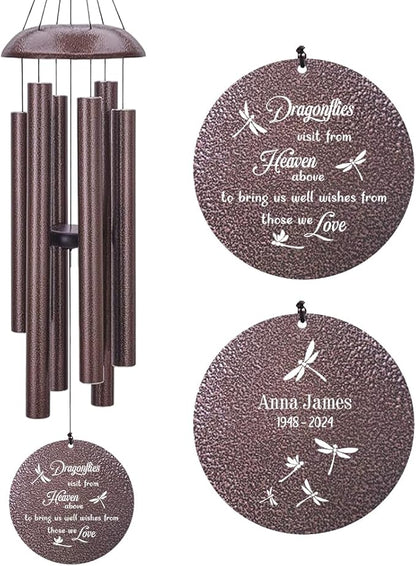 Customized dragonfly wind chimes with bronze tubes and round Heaven medallions