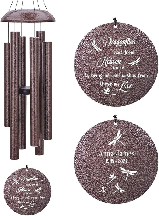 Customized dragonfly wind chimes with bronze tubes and round Heaven medallions