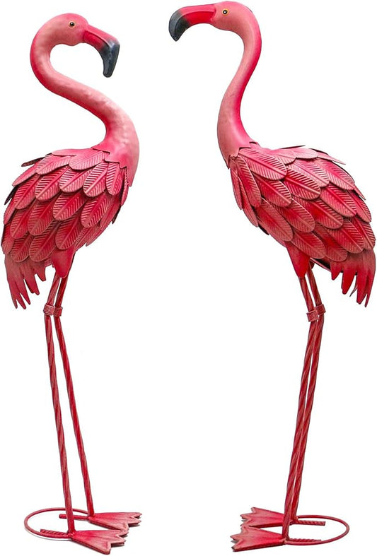 Pink Metal Flamingo Yard Art Set of 2 - Weather-Resistant Garden Statues for Lawn, Patio, Backyard, and Outdoor Decor