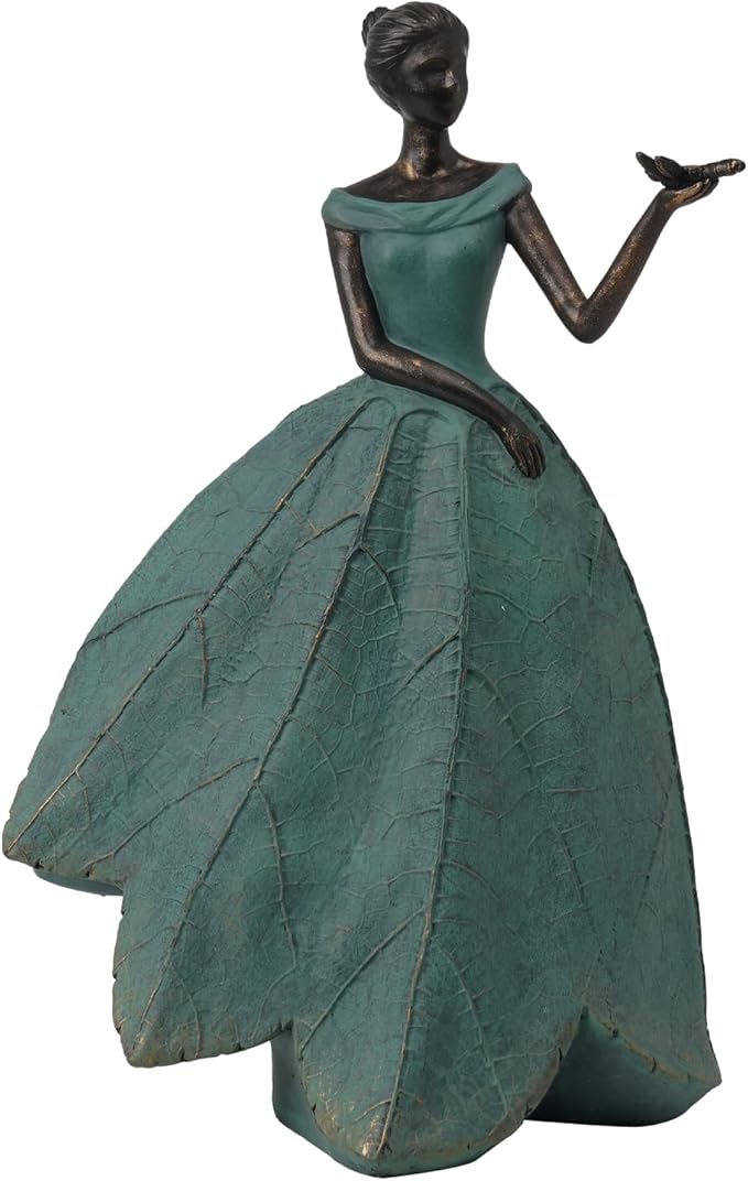 Leaf Angel Fairy Statue with Dragonfly - Vintage Bronze Resin Indoor and Outdoor Garden Decor