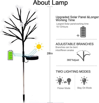 Solar garden light stake with adjustable branches and small solar panel base, 28 in height
