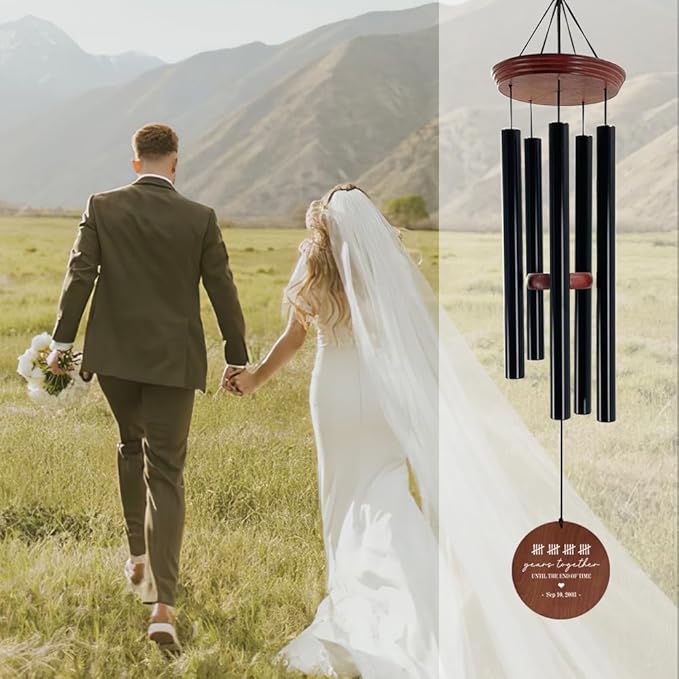 Anniversary wind chime with 20 years together disc and 5 black tube chimes