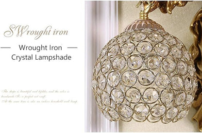 Clear crystal globe lampshade with gold angel wall sconce mount
