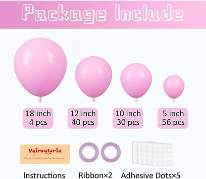 Pink Balloon Garland Kit – 130pcs | 4 Sizes 5" 10" 12" 18" Natural Latex | Birthday Baby Shower Wedding Bachelorette Party Decorations
