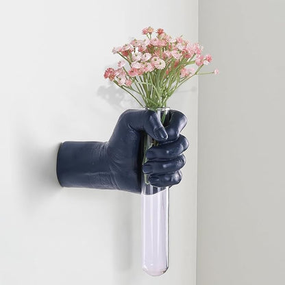 Blue Hand Wall Vase Sculpture - Modern Resin Wall Art with Test Tube Vase for Flowers, Plants, and Decorative Branches