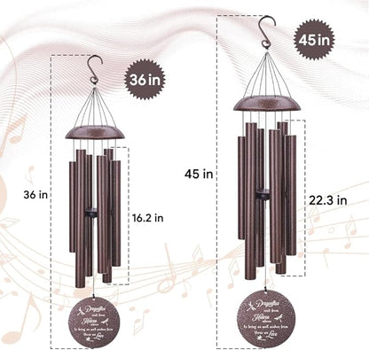 Dragonfly wind chimes size diagram, 36 in and 45 in hanging with round medallions