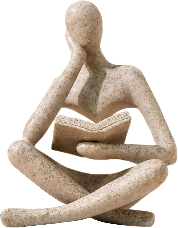Sandstone-color resin thinker figurine sitting cross-legged and reading