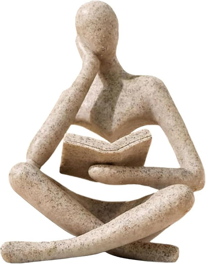 Sandstone-color resin thinker figurine sitting cross-legged and reading