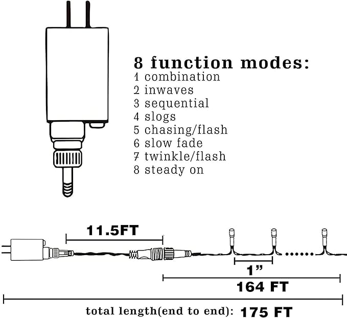 Outdoor Christmas string light set with plug-in controller and 164 ft light wire