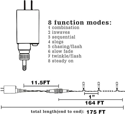 Outdoor Christmas string light set with plug-in controller and 164 ft light wire