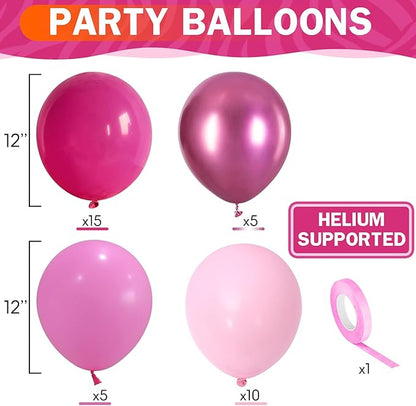 Mixed Pink Balloon Set – 35pcs 12" | 4 Pink Finishes Metallic Hot Matte Pastel | Latex Helium Balloons for Birthday Baby Shower Wedding Bachelorette