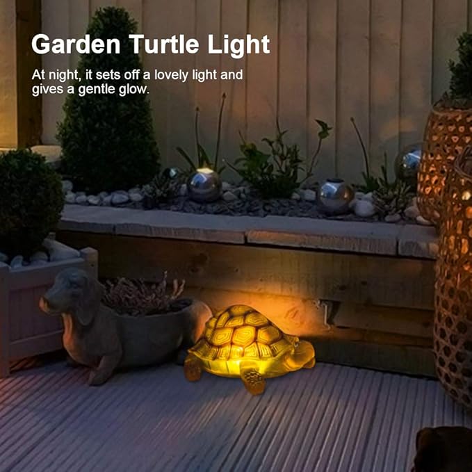 Solar Turtle Garden Statue with LED Lights - Waterproof Resin Outdoor Decor