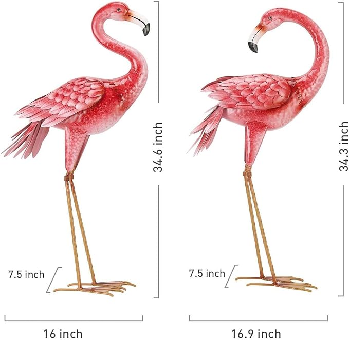 2-Pack Large Metal Flamingo Garden Statues - Weather-Resistant Bird Yard Art
