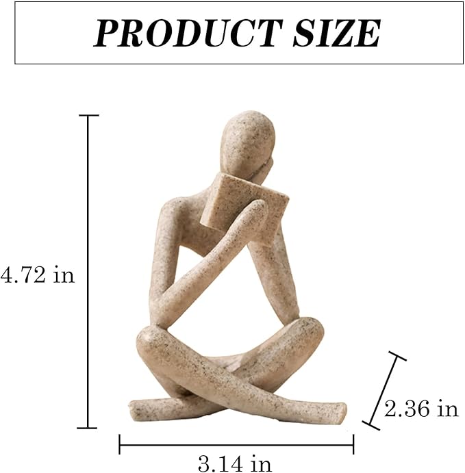 Sandstone abstract resin reading figurine, seated kneeling pose with dimensions shown