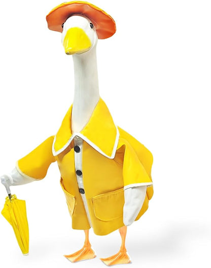 Porch Goose Raincoat Outfit with Umbrella - 23-Inch Waterproof PU Leather Goose Clothes