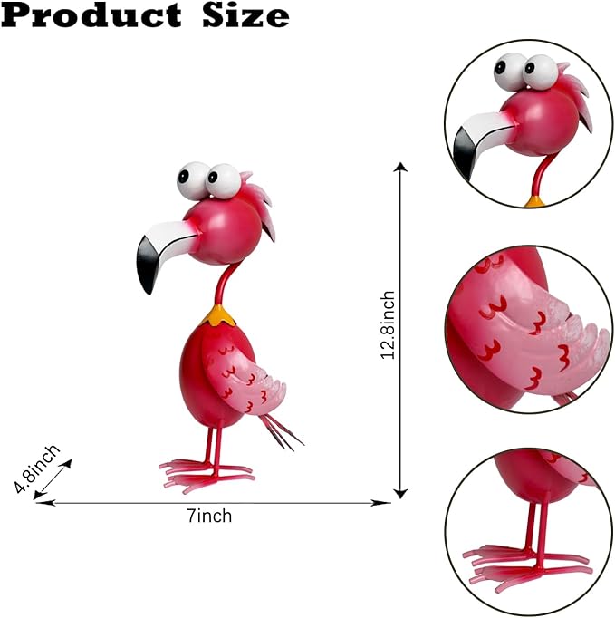 Red Metal Flamingo Garden Statue - Weather-Resistant Bird Yard Decor