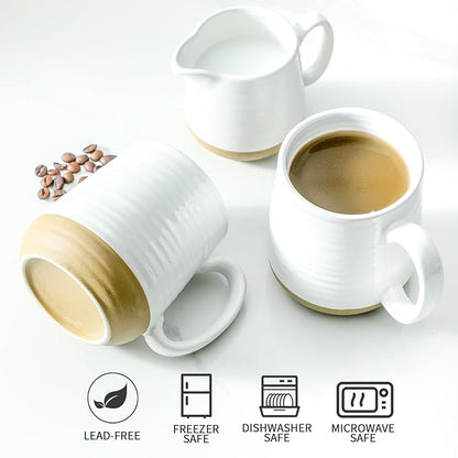 Classic White Ceramic Coffee Mugs – Set of 6 | 15oz Two-Tone Matte & Gloss Finish | Dishwasher & Microwave Safe | Coffee Gift Set