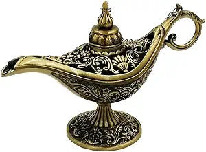 Vintage Aladdin Genie Lamp – Antique Bronze Metal Carved Wishing Lamp | Home, Wedding & Party Tabletop Decor | Fantasy Gift for Collectors