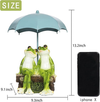 Frog Couple Garden Statue on Bench - Hand-Painted Resin Outdoor Decor