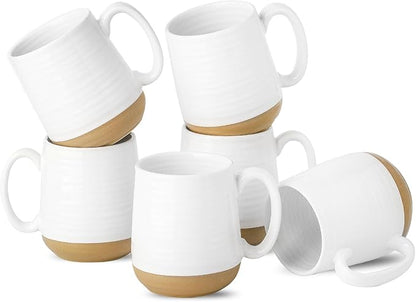 Classic White Ceramic Coffee Mugs – Set of 6 | 15oz Two-Tone Matte & Gloss Finish | Dishwasher & Microwave Safe | Coffee Gift Set