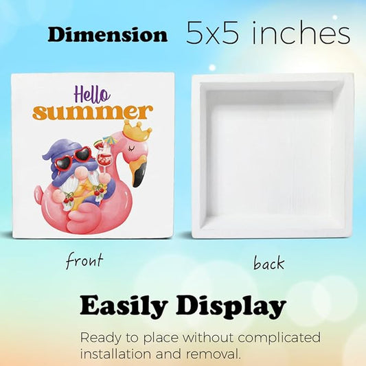 5x5 inch Hello summer wooden sign front artwork and blank back panel