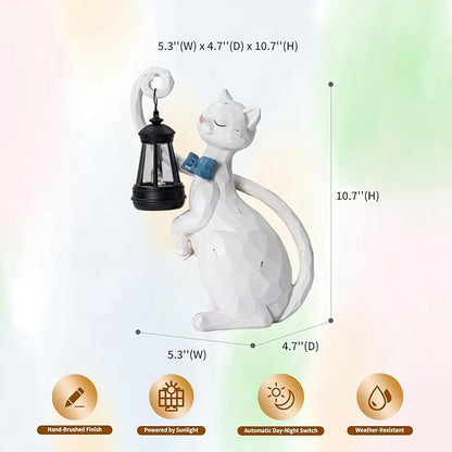 Pearly Paw Cat Solar Garden Light - LED Resin Statue for Indoor and Outdoor Decor