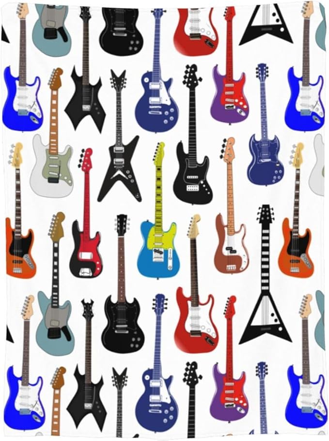 Electric Guitars Fleece Throw Blanket – 80"x60" | Music Pattern Soft Blanket for Adults | Gift for Guitarists, Musicians & Music Lovers