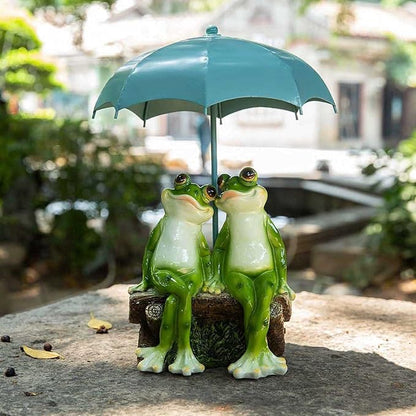 Frog Couple Garden Statue on Bench - Hand-Painted Resin Outdoor Decor
