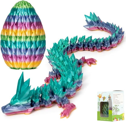 Rainbow 3D printed egg collectible with hinged crystal-like articulated dragon