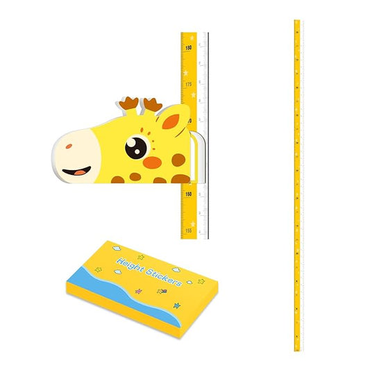 Kids giraffe height chart wall decal with yellow measuring ruler strip