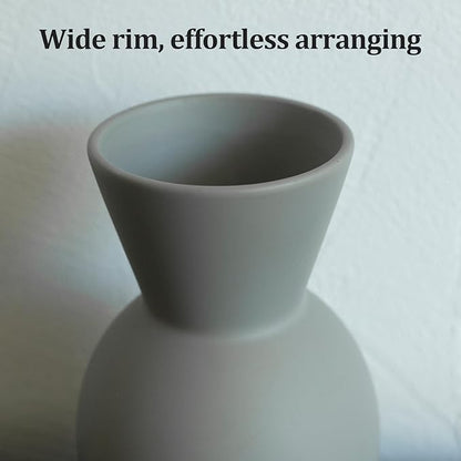Matte ceramic vase with wide rim in light gray