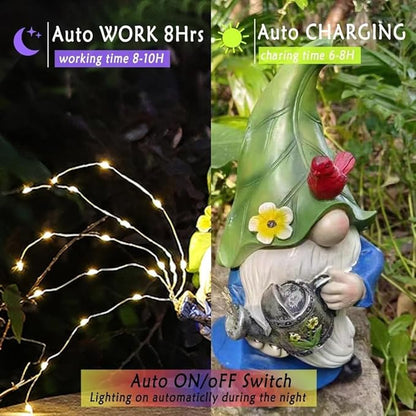 Garden Gnomes Outdoor with LED Solar Light - 11’’Spring Gnomes Decorations for Home/Yard/Patio with Lantern - Solar Garden Statues (Teapot gnome)