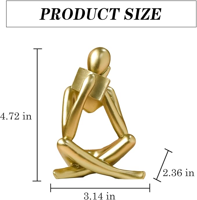 Gold resin reading figurine with approximate size 4.72 in tall