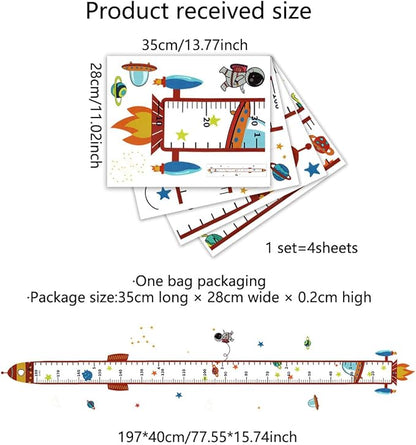 Set of rocket height chart wall decal sheets with measurement graphics and size details