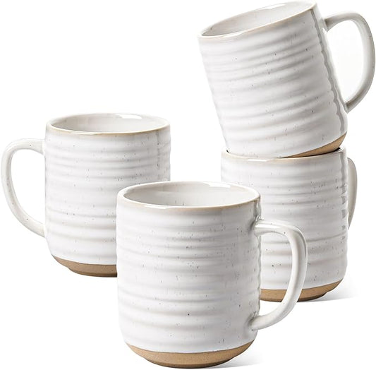 LE TAUCI arctic white ceramic mug set, ribbed texture, 4 handled mugs