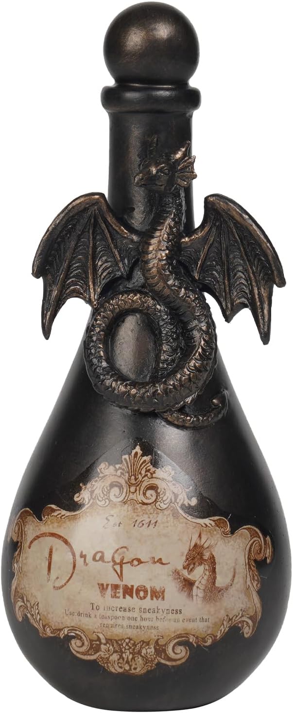 Gothic Dragon Potion Bottle - Handcrafted Resin Halloween Decor for Witch Shelves and Tiered Trays