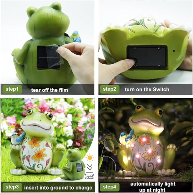Solar Frog Statue Outdoor Light - Waterproof Resin Garden and Patio Decor