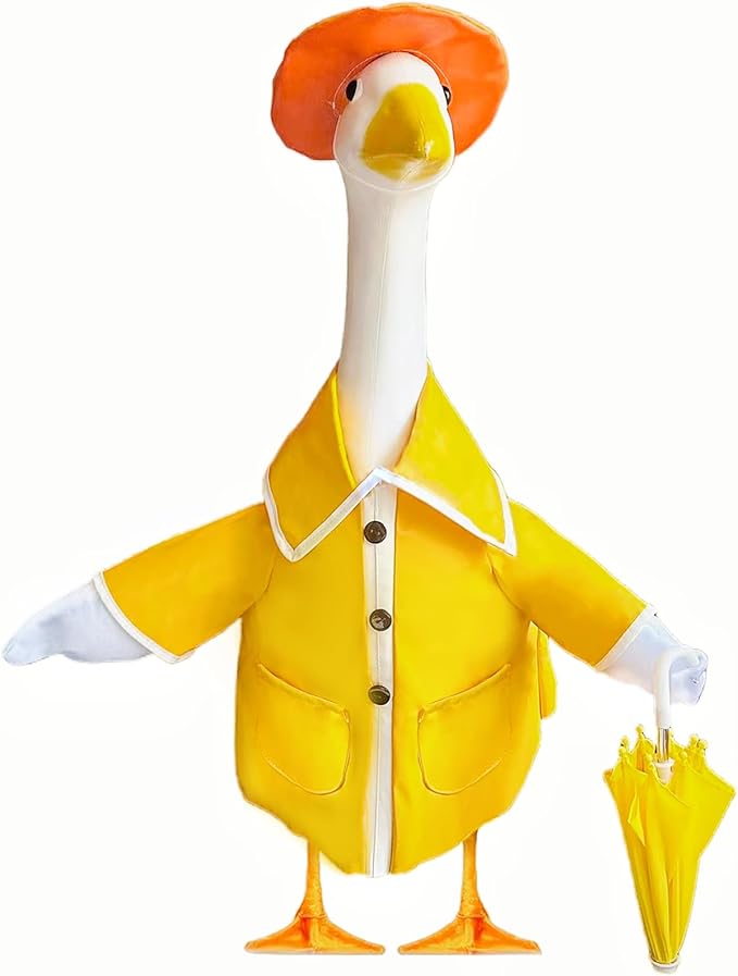 Porch Goose Raincoat Outfit with Umbrella - 23-Inch Waterproof PU Leather Goose Clothes