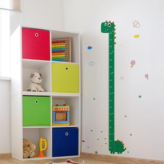 Dinosaur vinyl wall growth chart decal with ruler design and playful icons