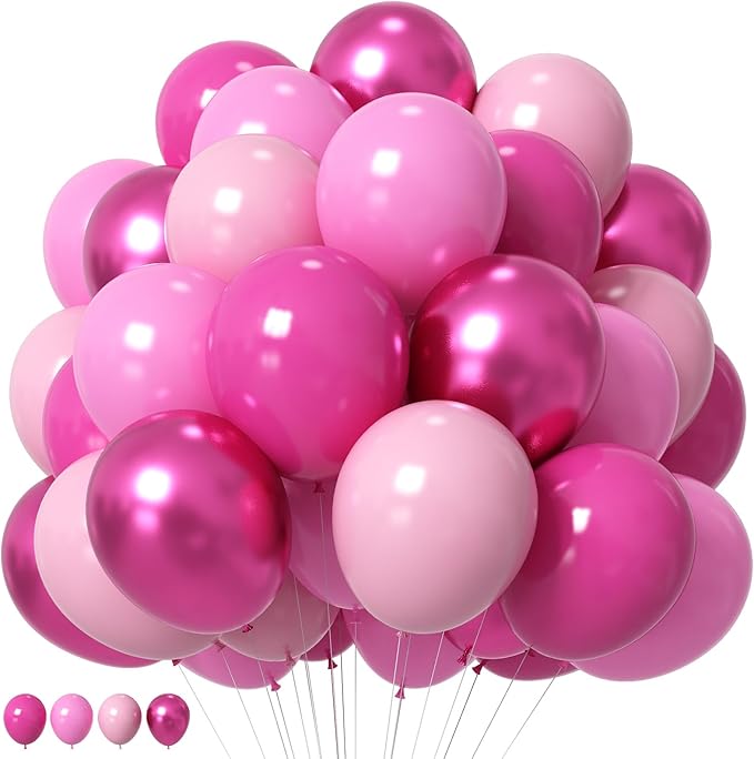 Mixed Pink Balloon Set – 35pcs 12" | 4 Pink Finishes Metallic Hot Matte Pastel | Latex Helium Balloons for Birthday Baby Shower Wedding Bachelorette