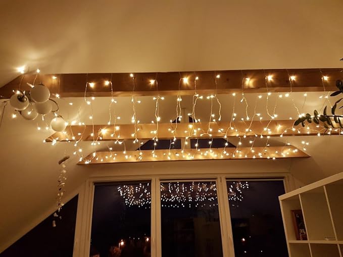 Warm White LED Curtain Fairy Lights – 306 LEDs 10x10ft | 18 Dense Strands 8 Modes Memory Function | Bedroom Wedding Christmas Backdrop Indoor
