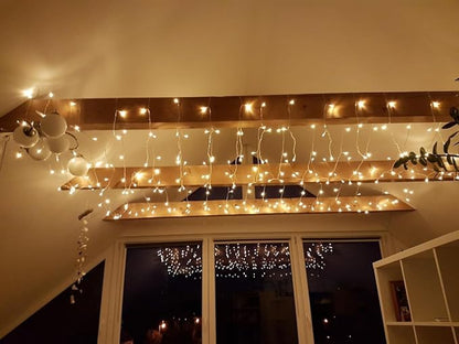 Warm White LED Curtain Fairy Lights – 306 LEDs 10x10ft | 18 Dense Strands 8 Modes Memory Function | Bedroom Wedding Christmas Backdrop Indoor