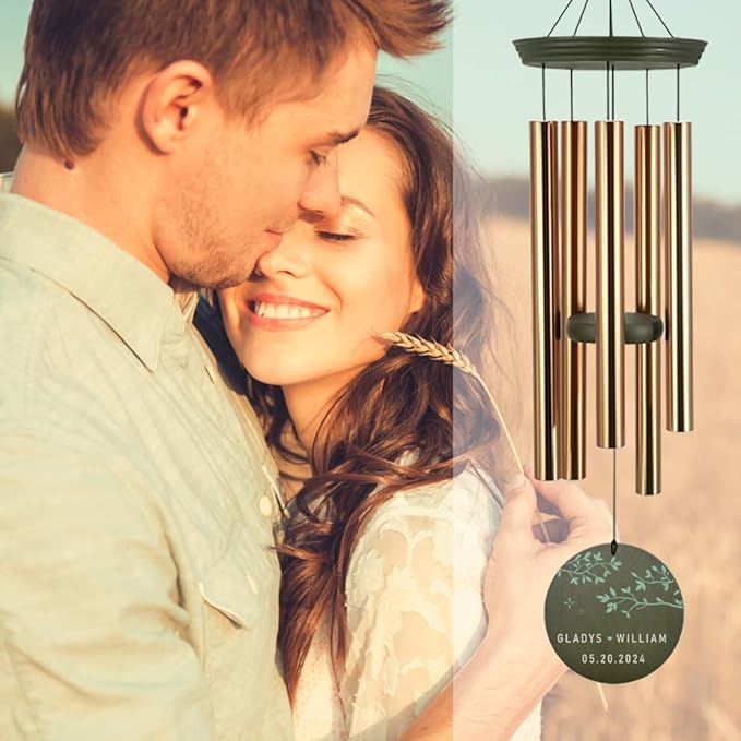 Gold wind chime with dark green 20 years down round keepsake disc