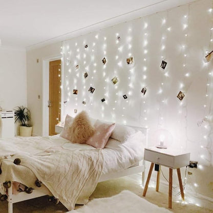 Cool White LED Curtain Fairy Lights – 306 LEDs 10x10ft | 18 Dense Strands 8 Modes Memory Function | Bedroom Wedding Party Backdrop Indoor
