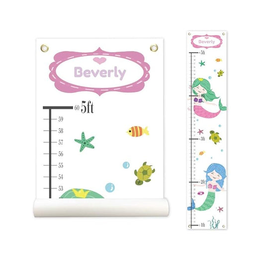 Personalized Mermaid Growth Chart for Kids – Canvas with Name | 55" x 11" | Measures 1ft–5ft | Made in USA | Kids Room Decor & Gift