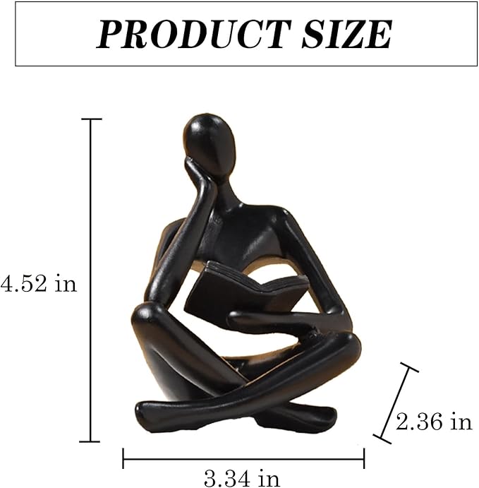 Zuo Si black resin reading thinker figurine size diagram, 4.52 in tall