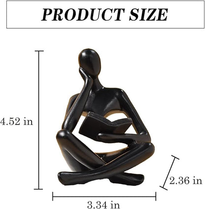 Zuo Si black resin reading thinker figurine size diagram, 4.52 in tall